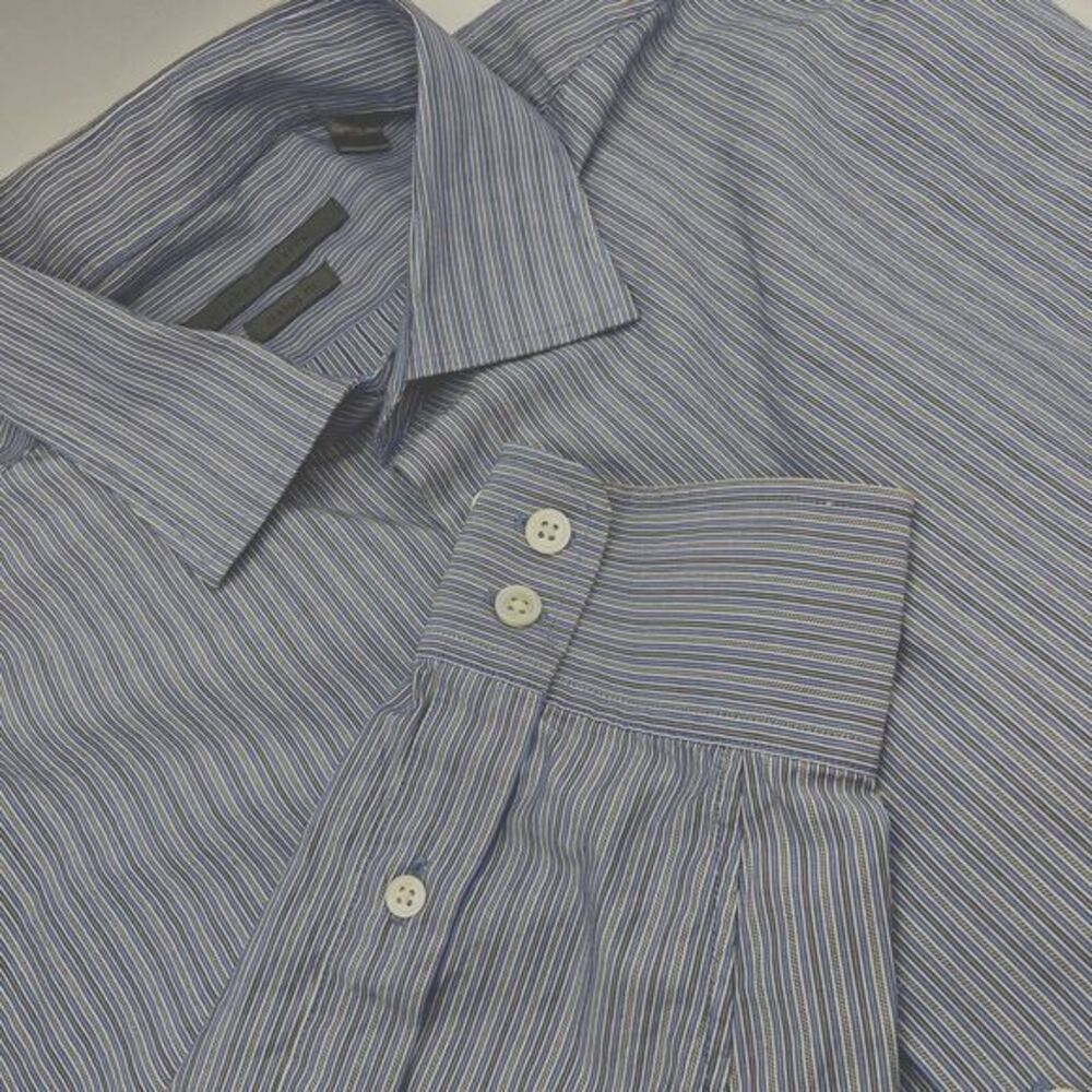 John‎ Varvatos Mens Shirt Blue Grey Striped Long Sleeve Button Up 16 1/2 - 34-35